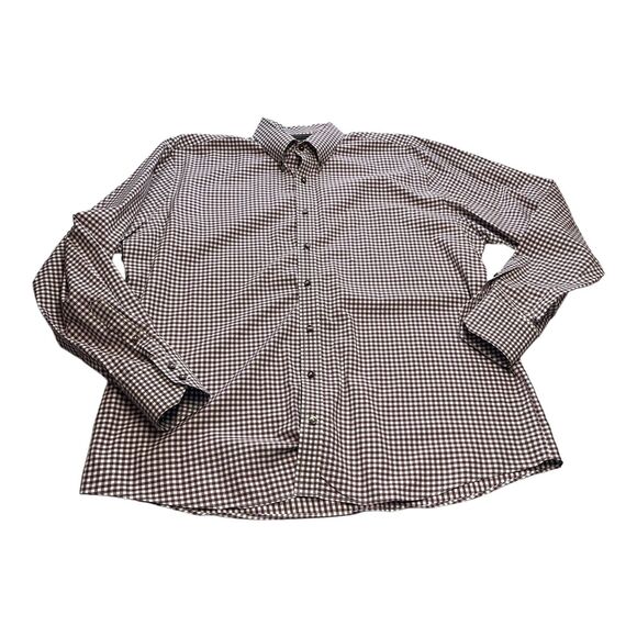 Maker & Company Men's XL Maroon White Check 100% Cotton Collared Button Dow - Picture 1 of 7